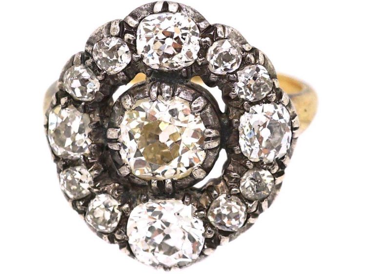 Georgian 18ct Gold & Silver Large Diamond Cluster Ring