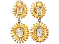 18ct Gold Large Double Drop Coil Motif Earrings set with Diamonds