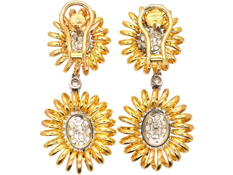 18ct Gold Large Double Drop Coil Motif Earrings set with Diamonds