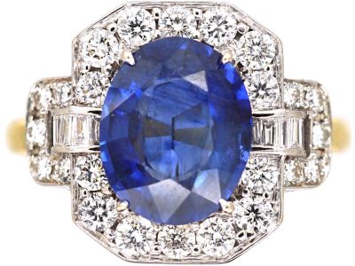 Mid 20th Century 18ct Yellow & White Gold Ring set with a Sapphire & Diamonds