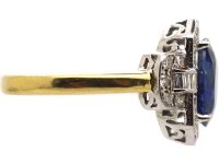 Mid 20th Century 18ct Yellow & White Gold Ring set with a Sapphire & Diamonds