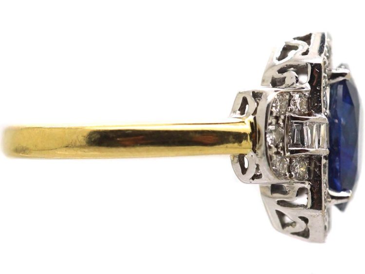 Mid 20th Century 18ct Yellow & White Gold Ring set with a Sapphire & Diamonds