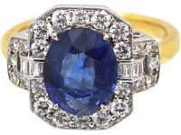 Mid 20th Century 18ct Yellow & White Gold Ring set with a Sapphire & Diamonds