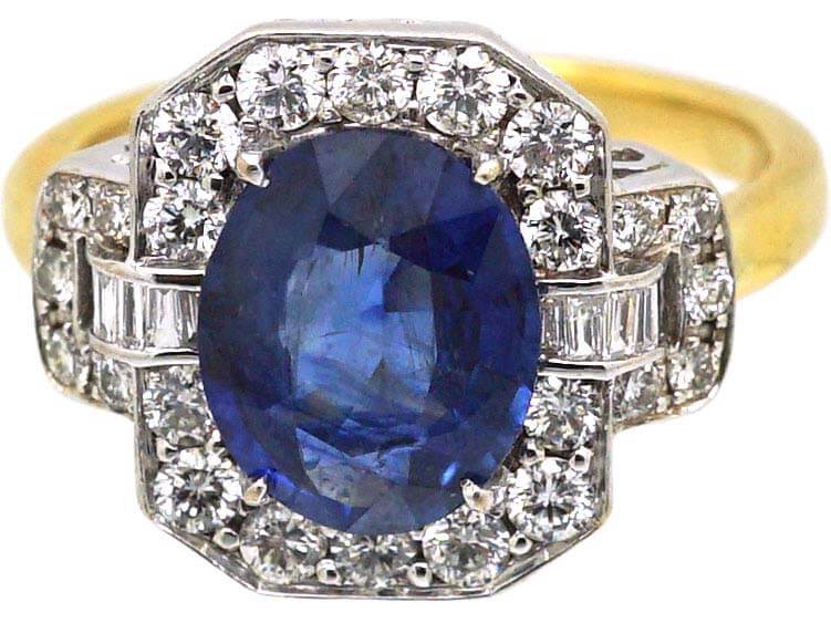 Mid 20th Century 18ct Yellow & White Gold Ring set with a Sapphire & Diamonds