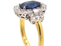 Mid 20th Century 18ct Yellow & White Gold Ring set with a Sapphire & Diamonds