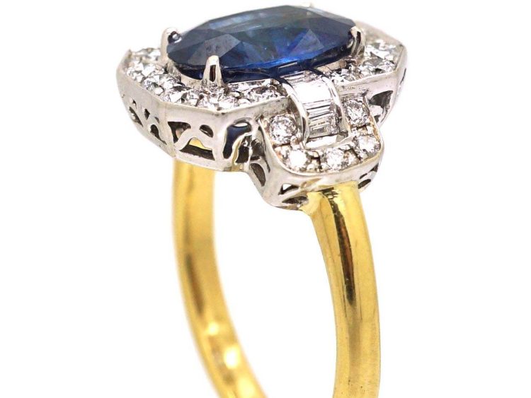 Mid 20th Century 18ct Yellow & White Gold Ring set with a Sapphire & Diamonds