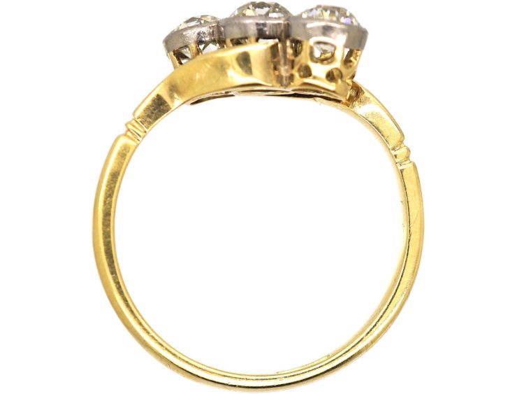 Edwardian 18ct Gold & Platinum Three Stone Diamond Crossover Ring