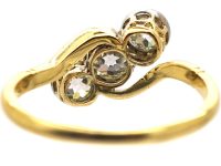 Edwardian 18ct Gold & Platinum Three Stone Diamond Crossover Ring