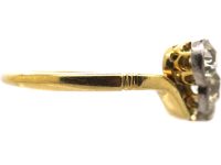Edwardian 18ct Gold & Platinum Three Stone Diamond Crossover Ring
