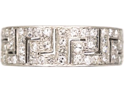 Art Deco Platinum Key Design Ring set with Diamonds