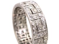 Art Deco Platinum Key Design Ring set with Diamonds