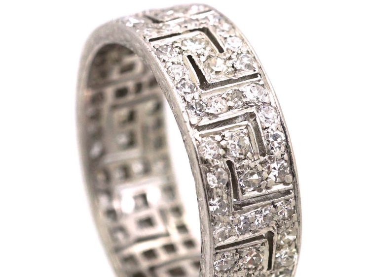 Art Deco Platinum Key Design Ring set with Diamonds