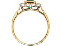 Art Deco 18ct Gold, Emerald & Diamond Square Ring