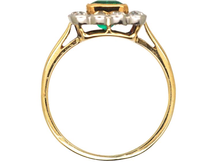 Art Deco 18ct Gold, Emerald & Diamond Square Ring