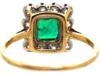 Art Deco 18ct Gold, Emerald & Diamond Square Ring