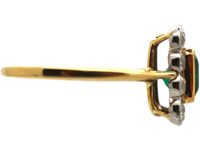 Art Deco 18ct Gold, Emerald & Diamond Square Ring