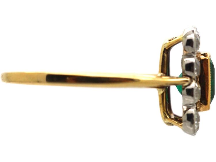 Art Deco 18ct Gold, Emerald & Diamond Square Ring