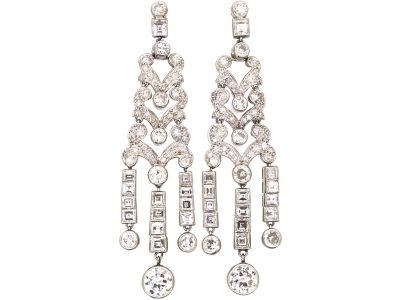 Art Deco Platinum, Diamond Articulated Drop Earrings