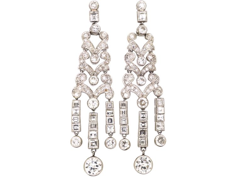 Art Deco Platinum, Diamond Articulated Drop Earrings