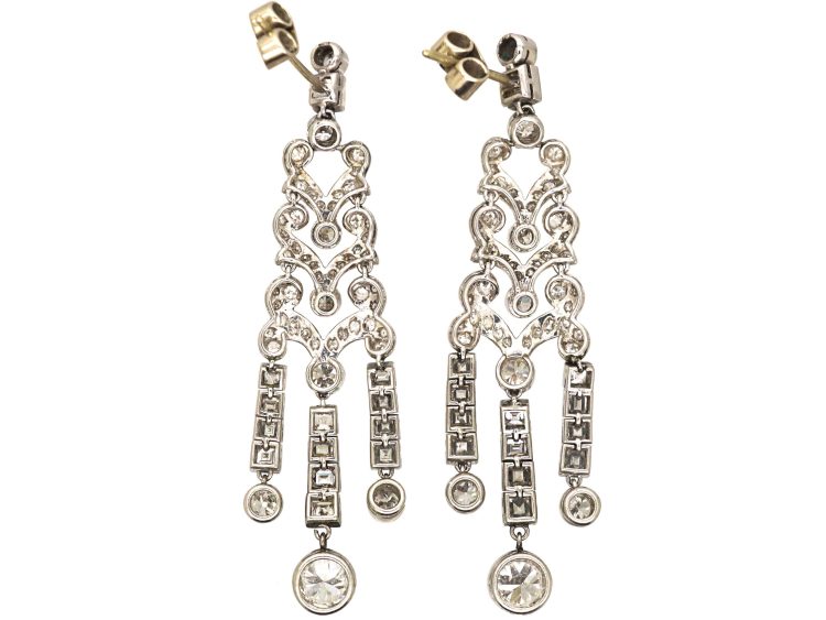 Art Deco Platinum, Diamond Articulated Drop Earrings