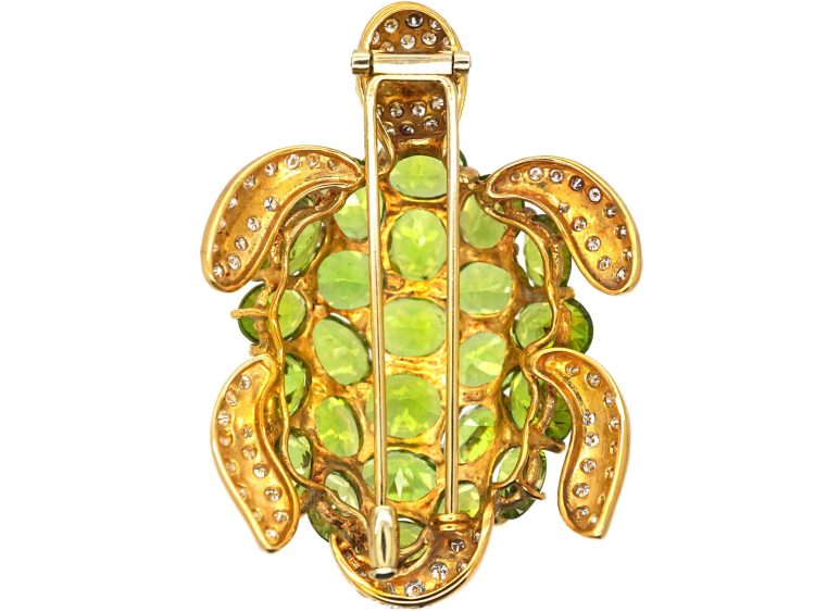 Vintage Large 18ct Gold Turtle Brooch set with Peridots & Diamonds with Ruby Eyes