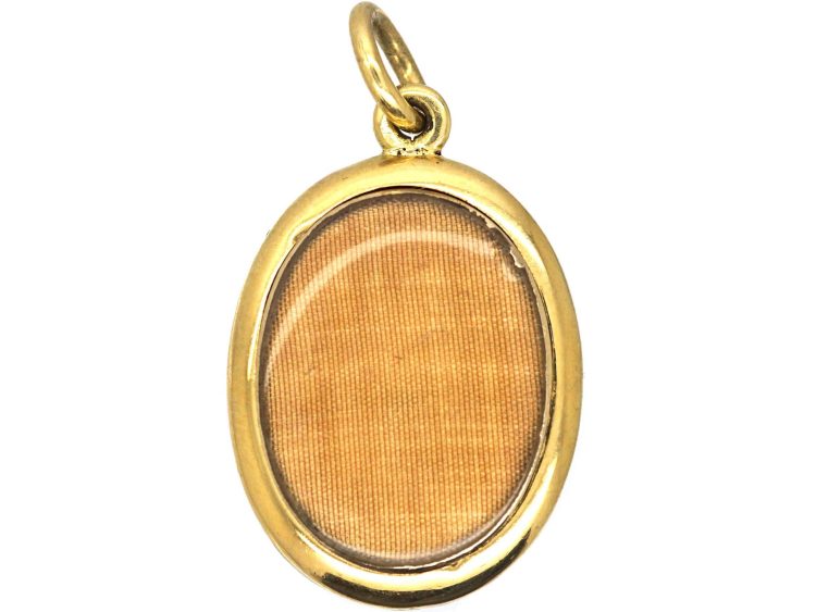 Victorian 15ct Gold Oval Blue Enamel & Rose Diamond Pendant with Locket on the Reverse