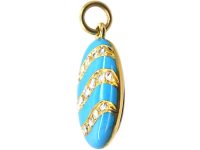 Victorian 15ct Gold Oval Blue Enamel & Rose Diamond Pendant with Locket on the Reverse
