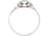 Art Deco Platinum, Emerald & Diamond Ornate Rectangular Ring