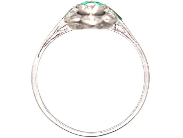 Art Deco Platinum, Emerald & Diamond Ornate Rectangular Ring