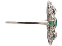 Art Deco Platinum, Emerald & Diamond Ornate Rectangular Ring