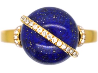 French 18ct Gold, Diamond & Lapis Lazuli Globe Ring by Fred