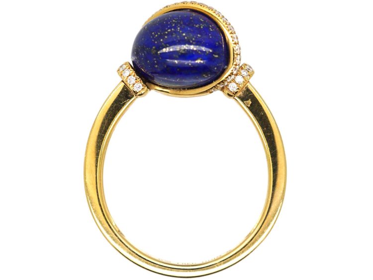 French 18ct Gold, Diamond & Lapis Lazuli Globe Ring by Fred
