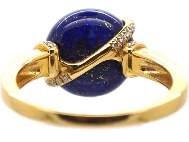 French 18ct Gold, Diamond & Lapis Lazuli Globe Ring by Fred
