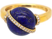 French 18ct Gold, Diamond & Lapis Lazuli Globe Ring by Fred