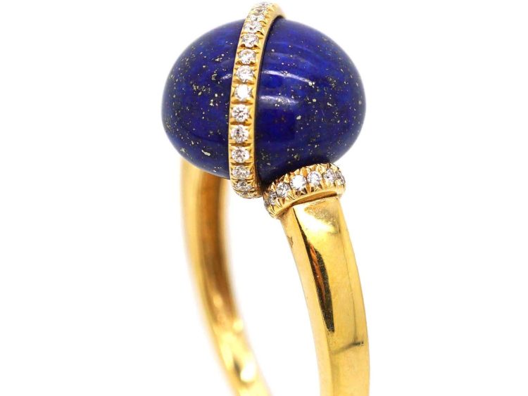 French 18ct Gold, Diamond & Lapis Lazuli Globe Ring by Fred