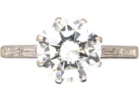 Art Deco Platinum Two Carat Diamond Solitaire Ring with Baguette Diamond Shoulders