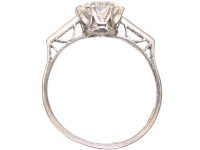 Art Deco Platinum Two Carat Diamond Solitaire Ring with Baguette Diamond Shoulders