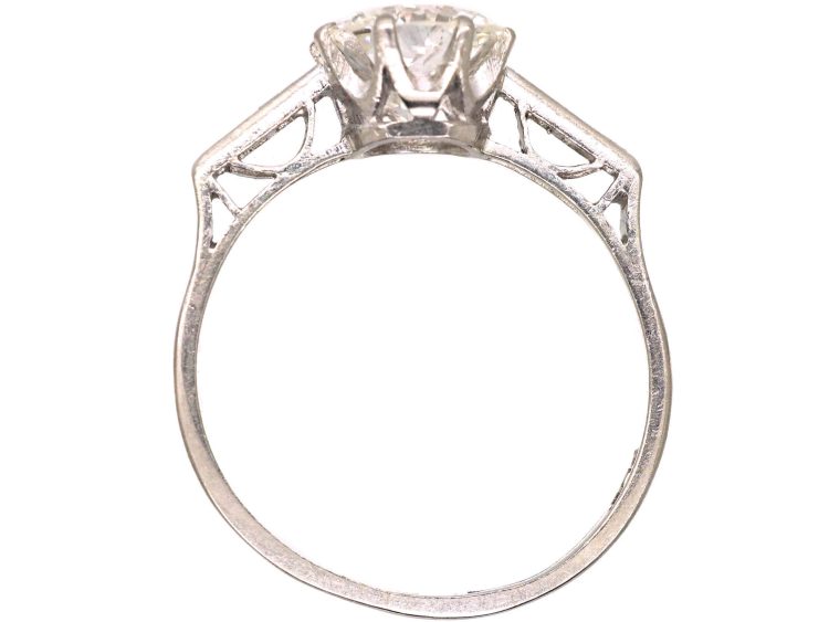 Art Deco Platinum Two Carat Diamond Solitaire Ring with Baguette Diamond Shoulders