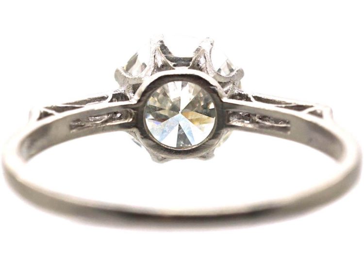 Art Deco Platinum Two Carat Diamond Solitaire Ring with Baguette Diamond Shoulders