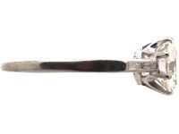 Art Deco Platinum Two Carat Diamond Solitaire Ring with Baguette Diamond Shoulders