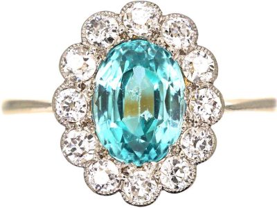 Edwardian 18ct Gold & Palladium, Diamond & Aquamarine Cluster Ring