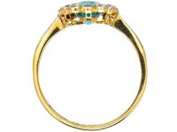Edwardian 18ct Gold & Palladium, Diamond & Aquamarine Cluster Ring