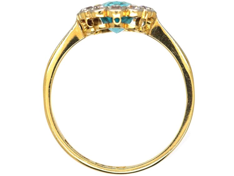 Edwardian 18ct Gold & Palladium, Diamond & Aquamarine Cluster Ring