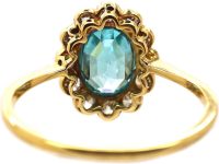 Edwardian 18ct Gold & Palladium, Diamond & Aquamarine Cluster Ring