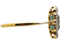Edwardian 18ct Gold & Palladium, Diamond & Aquamarine Cluster Ring