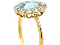 Edwardian 18ct Gold & Palladium, Diamond & Aquamarine Cluster Ring