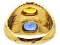 French 18ct Gold Double Ring set with a Blue and a Yellow Sapphire
