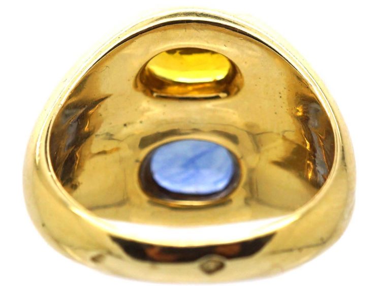 French 18ct Gold Double Ring set with a Blue and a Yellow Sapphire