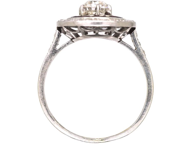 French Art Deco Platinum Target Ring set with Diamonds & Rubies