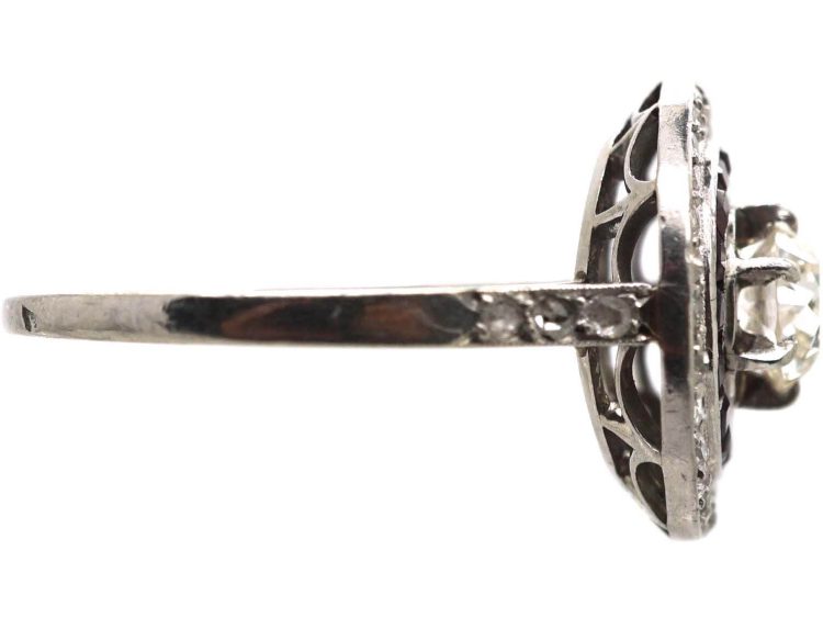French Art Deco Platinum Target Ring set with Diamonds & Rubies